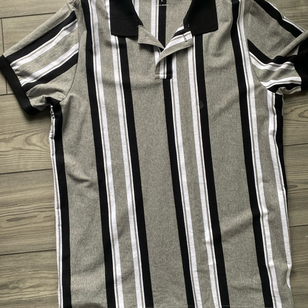 Aeropostale Black and Gray Striped Polo Shirt